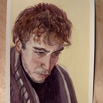 My son while studying. Fine Arts, Portrait Drawing, Painting, and Watercolor Painting project by jordi_sola - 06.13.2025