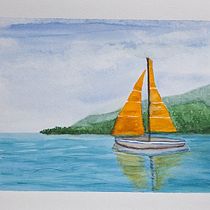 O Barco Solitário. Naturalistic Illustration, Painting, and Watercolor Painting project by Mônica Maria Fernandes de Lima - 06.18.2025
