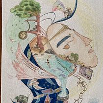 My surreal portrait. Drawing, Fine Arts, Traditional illustration, Painting, and Watercolor Painting project by Yuki K - 06.19.2025