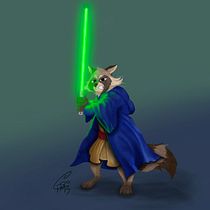 Mapache Jedi. Un progetto di Character design, Disegno digitale, Illustrazione digitale e Pittura digitale di chemasaurio - 22.06.2025