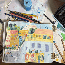 Rooftoops of Hamburg with gouache . Sketching, Drawing, Traditional illustration, Architectural Illustration, Sketchbook, and Gouache Painting project by bob_2009 - 06.28.2025