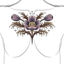 Symmetrical flower sternum piece. Botanical Illustration, Digital Illustration, Traditional illustration, and Tattoo Design project by Valérie Noël - 06.30.2025