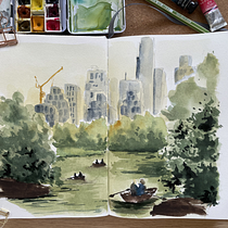 Urban Scene - Central Park. Fine Arts, and Watercolor Painting project by emma_ermacora - 07.01.2025