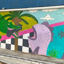 Crocodile and a fish. Acr, lic Painting, Decorative Painting, Digital Illustration, Painting, and Street Art project by Yuval Amsterdam - 07.01.2025