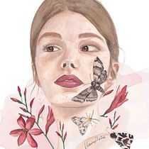 Retrato y polillas. Un progetto di Belle arti, Illustrazione tradizionale, Pittura, Pittura ad acquerello, Disegno, Disegno di ritratti e Disegno artistico di marina_gmestre - 11.07.2025