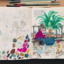 Autorretrato al mediodía. Sketching, Creativit, Drawing, Traditional illustration, Gouache Painting, Sketchbook, Pencil Drawing, and Portrait Drawing project by azarada - 07.21.2025