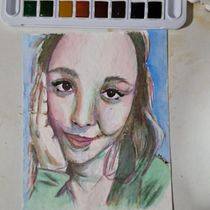Retrato en acuarela. Fine Arts, Portrait Drawing, Painting, and Watercolor Painting project by marcelabrancati - 07.21.2025
