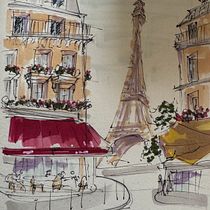 Café de Paris . Een project van  Tekening, Aquarelschilderen,  Architecturale illustratie, Sketchbook,  Illustratie met inkt y  Schetsen van sheehyguylaine - 30.07.2025