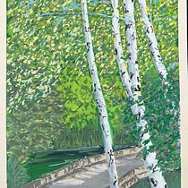 Birches over the Boardwalk. Gouache Painting, Painting, Fine Arts, and Naturalistic Illustration project by bcprous - 08.08.2025
