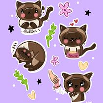 Dahlia Cat Kawaii Sticker Sheet Ein Projekt aus dem Bereich Design von Figuren, Digitales Produktdesign, Digitale Illustration und Kreativität von Yennia Marval - 09.08.2025