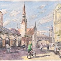 Color y Luz en las calles de Munich. Projekt z dziedziny  R, sunek architektoniczn,  Malarstwo i Malowanie akwarelą użytkownika José Berjano Gil - 10.08.2025