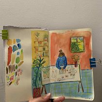 auto-retrato. Un proyecto de Bocetado, Creatividad, Dibujo, Ilustración tradicional, Pintura a la acuarela, Pintura gouache y Sketchbook de iolanda guimaraes - 10.08.2025