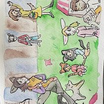 llendo de aventura en el pueblo . Character Design, Drawing, Traditional illustration, Ink Illustration, Manga, and Watercolor Painting project by gabriela figueroa - 08.14.2025