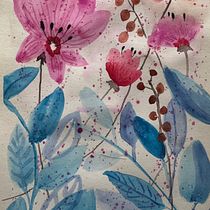 Flowery compositions in blues and pinks . Botanical Illustration, Traditional illustration, Painting, and Watercolor Painting project by Chryssavghi Sampati - 08.17.2025