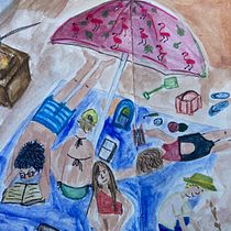 Familie am Strand. Un proyecto de Bocetado, Creatividad, Dibujo, Ilustración tradicional, Pintura a la acuarela, Pintura gouache y Sketchbook de katja_jaecker - 19.08.2025