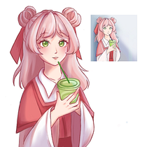 Pink girl drinking Matcha Ein Projekt aus dem Bereich Design von Figuren, Comic, Digitale Illustration, Traditionelle Illustration und Manga von Astrella Aurel - 24.08.2025
