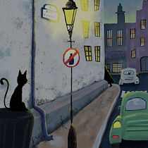 O Gato. Een project van  Concept art, Traditionele illustratie y Digitale illustratie van Giovanna Julião - 03.09.2025