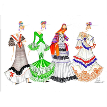 Moda flamenca. Sketching, Digital Drawing, Fashion Design, Traditional illustration, and Fashion Illustration	 project by Eva maria Martinez Núñez - 09.10.2025