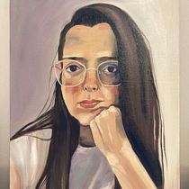Self portrait with glasses. Un proyecto de Bellas Artes, Pintura al óleo y Pintura de eva_berki88 - 11.09.2025