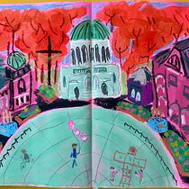 Mohács Main Square. Esboçado, Desenho, Ilustração tradicional, Ilustração arquitetônica, Sketchbook, e Pintura guache projeto de Andi Nara - 20.09.2025