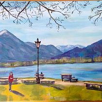 Impressionistic landscape  of Tegernsee. Un proyecto de Pintura acrílica, Bellas Artes y Pintura de Tetiana Podieniezhna - 01.10.2025