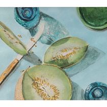 Frische Melone zum Frühstück . Un proyecto de Teoría del color, Bellas Artes, Pintura gouache y Pintura de Gaby Mohr - 03.10.2025