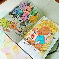 Proyecto: Los tres Cerditos. Een project van  Beeldende kunst, Schilderij, Traditionele illustratie,  Tekening, Tekening met potlood, Kinderillustratie y Verhaallijn van Laura Rodríguez - 10.10.2025