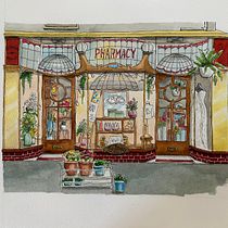 Old Pharmacy Watercolour Illustration. Architectural Illustration, Drawing, Painting, and Watercolor Painting project by danigonzini - 10.12.2025