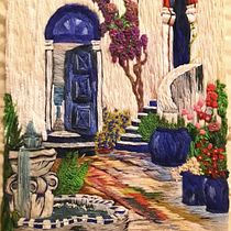 La pileta del patio azul. Een project van Ontwerp van accessoires, Botanische illustratie, Borduurwerk, Naturalistische illustratie, Textielontwerp, Traditionele illustratie, T y pografie van Cecilia Astudillo - 31.10.2025