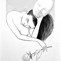 Jeune femme au masque et à la rose. Fine Arts, Traditional illustration, Drawing & Ink Illustration project by Guillaume CLARIMONT - 11.01.2025