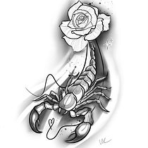 Skorpion z różą. Digital Drawing, Digital Illustration, Drawing, Traditional illustration, and Tattoo Design project by Katarzyna Świat - 11.07.2025