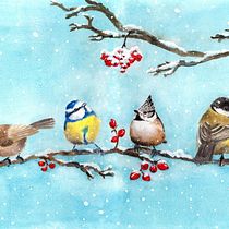 Birds in winter Ein Projekt aus dem Bereich Traditionelle Illustration, Aquarellmalerei, Realistische Zeichnung und Naturalistische Illustration von sosolala - 22.12.2025