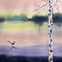 Paisaje con abedul y paisajes brumosos. Fine Arts, Painting, and Watercolor Painting project by María Castro - 01.08.2026