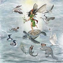 "La femme tombée du ciel", conte anashinabé. Character Design, Children's Illustration, Drawing, Editorial Design, Traditional illustration, Narrative, Stor, board, Writing, Fiction Writing, and Children's Literature project by p_m_guinchard - 01.11.2026