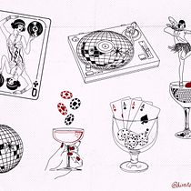 20s party flash tattoo. Drawing, Digital Drawing, Tattoo Design, Graphic Design, Traditional illustration, and Digital Illustration project by Sofia Outor - 01.16.2026