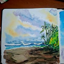 Beach in Punta Mala, CR.. Drawing, Watercolor Painting, Fine Arts, Sketchbook, and Sketching project by xenia_crc - 01.16.2026