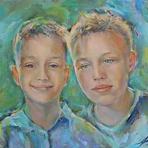 A colorful portrait of two brothers. Fine Arts, Traditional illustration, Oil Painting, and Painting project by Sanja - 01.30.2026