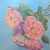 Roses on Blue. Artes plásticas, Pintura, e Pintura a óleo projeto de Kristen Lower - 05.02.2026