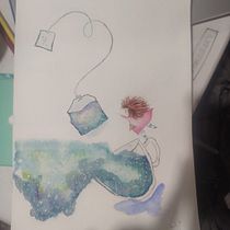 mi galaxia y mi té. Fine Arts, Painting, Traditional illustration, and Watercolor Painting project by Andrea Alvarado - 02.21.2026