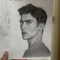 Realistic portrait of a man. Un proyecto de Bellas Artes, Dibujo, Dibujo a lápiz, Ilustración tradicional, Dibujo de Retrato, Dibujo realista, Dibujo artístico, Bocetado y Dibujo anatómico de writetoshimogne - 10.03.2026
