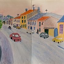 Ma rue à la gouache sur mon carnet de croquis. Esboçado, Desenho, Ilustração tradicional, Ilustração arquitetônica, Sketchbook, e Pintura guache projeto de veronique_lauron - 25.03.2026