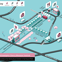 Map of the Cherry Blossom Festival in Philadelphia, PA. Drawing, Traditional illustration, Digital Illustration, Infographics, and Digital Painting project by Roxioxx - 04.05.2026