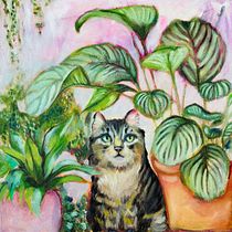 Jardín con gato. Un proyecto de Bellas Artes, Pintura, Pintura al óleo e Ilustración naturalista				 de Mara Aguilar - 09.06.2026