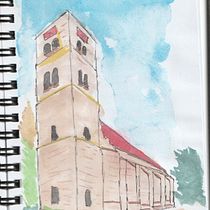 Church in France. Desenho, Pintura em aquarela, Ilustração arquitetônica, Sketchbook, Ilustração com tinta, e Esboçado projeto de leenkierousseau - 09.06.2026