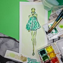 Moda em Cores Frias: Verde, Roxo e Azul. Ilustração tradicional, Pintura em aquarela, e Desenho de moda projeto de Marina Pereira Moretti - 12.07.2026