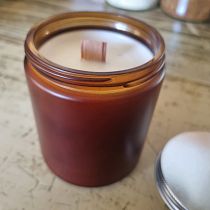 A 7oz scented soy wax candle with a wooden wick and a 16oz scented soy wax candle with two cotton wicks. Arts, Crafts, Decoration, and DIY project by Jeanne-Marie Faber - 07.14.2026