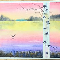 Lumière sur le bouleau. Fine Arts, Painting, and Watercolor Painting project by Muriel Barrat - 07.30.2026