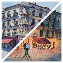 Málaga in Two Lights. Sketching, Drawing, Watercolor Painting, Architectural Illustration, Sketchbook & Ink Illustration project by Tsvetelina Tsonova - 08.06.2026