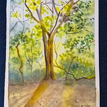 Sunlit forest. Painting, and Watercolor Painting project by Ananya Kushwaha - 08.09.2026