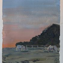 Sunset Horses. Fine Arts, Painting, Sketching, Architectural Illustration, Sketchbook, and Gouache Painting project by kaddldraws - 08.29.2026